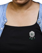 18K 2 3/4 Cttw Diamond and Emerald Dangle Art Deco Shield Brooch Pin Pendant (G-H Color, VS1-VS2 Clarity) CHAIN NOT INCLUDED Lootquake LLC