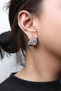 Black Rhodium Plated 18K White Gold 12 5/8 Cttw Multi Color Diamond Square Domed Huggie Hoop Earrings  (Brown, Black, G-H Color, SI1-SI2 Clarity) Lootquake LLC