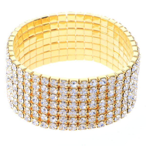 7 Row Stretch Rhinestone Bracelet Gold Crystal Sparkle