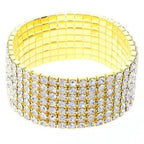 7 Row Stretch Rhinestone Bracelet Gold Crystal Sparkle