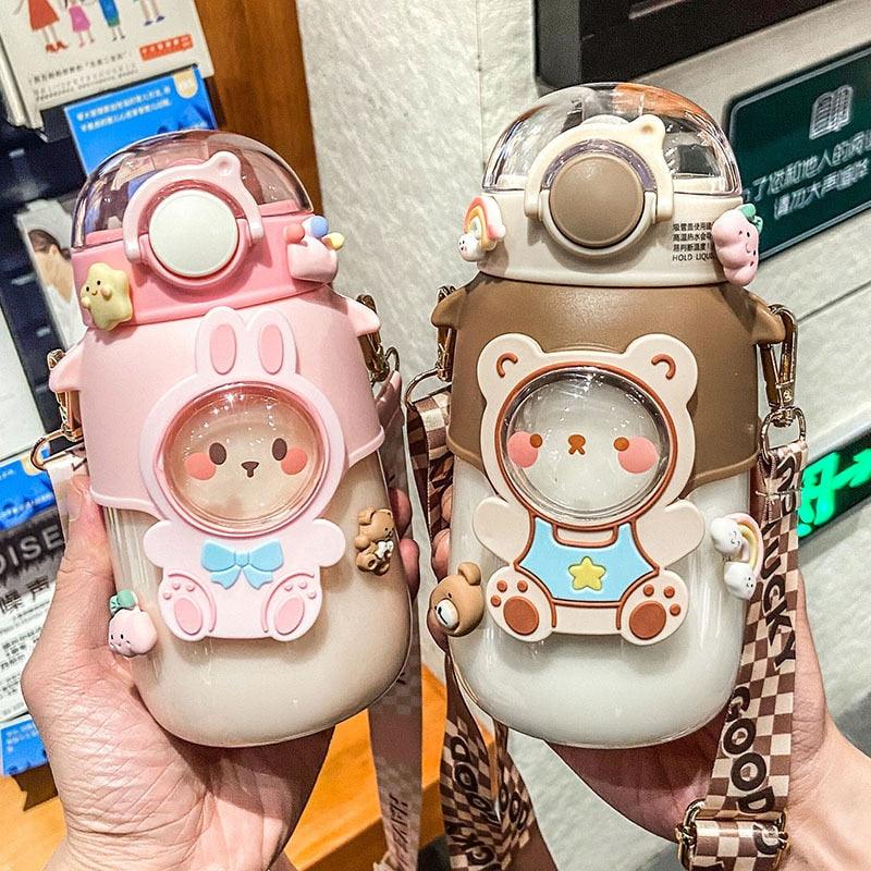 700ml Kids Water Bottle for School Boys Girl Cup With Straw BPA Free Cute Cartoon Leakproof Mug Portable Travel Drinking Water Bottle with Strap and Stickers Portable Leakproof BPA-Free Drinking Bottle for Girls School Outdoor Sports Travel Stevvex