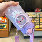 700ml Kids Water Bottle for School Boys Girl Cup With Straw BPA Free Cute Cartoon Leakproof Mug Portable Travel Drinking Water Bottle with Strap and Stickers Portable Leakproof BPA-Free Drinking Bottle for Girls School Outdoor Sports Travel Stevvex
