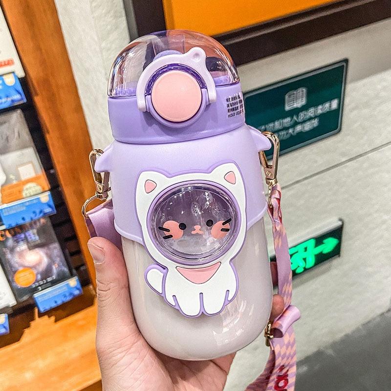 700ml Kids Water Bottle for School Boys Girl Cup With Straw BPA Free Cute Cartoon Leakproof Mug Portable Travel Drinking Water Bottle with Strap and Stickers Portable Leakproof BPA-Free Drinking Bottle for Girls School Outdoor Sports Travel Stevvex