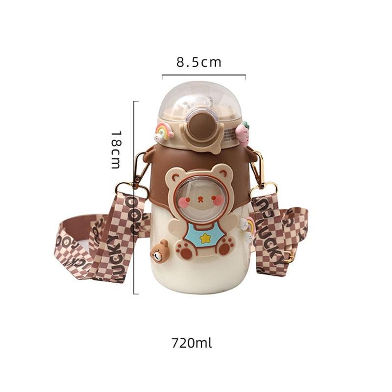 700ml Kids Water Bottle for School Boys Girl Cup With Straw BPA Free Cute Cartoon Leakproof Mug Portable Travel Drinking Water Bottle with Strap and Stickers Portable Leakproof BPA-Free Drinking Bottle for Girls School Outdoor Sports Travel Stevvex