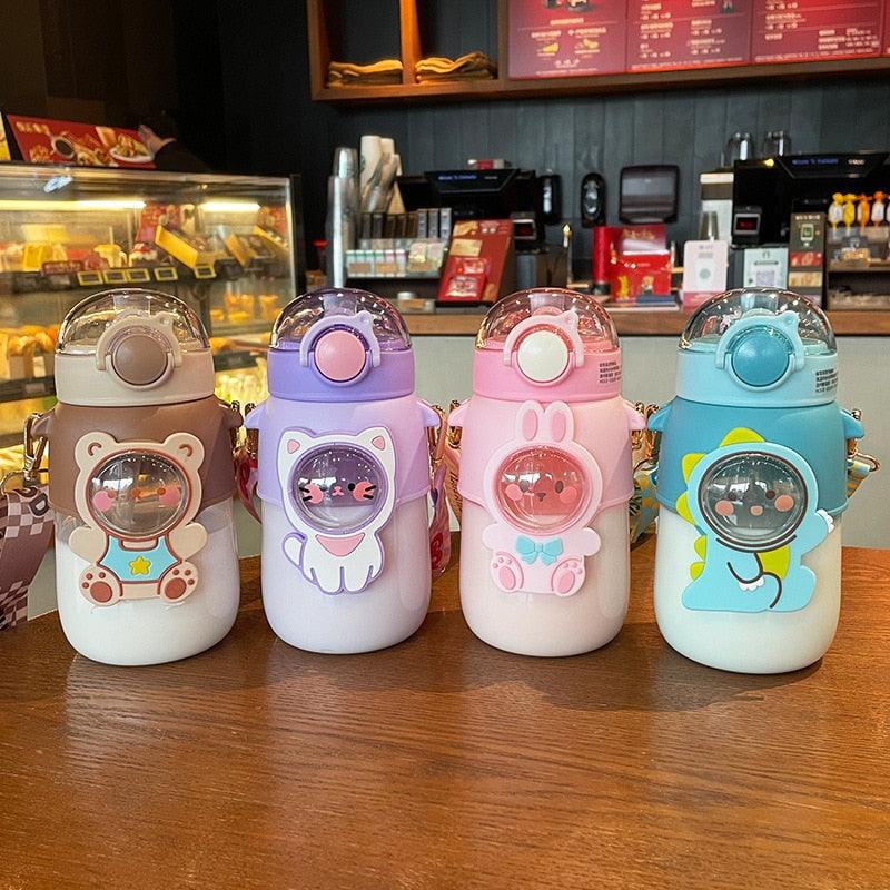 700ml Kids Water Bottle for School Boys Girl Cup With Straw BPA Free Cute Cartoon Leakproof Mug Portable Travel Drinking Water Bottle with Strap and Stickers Portable Leakproof BPA-Free Drinking Bottle for Girls School Outdoor Sports Travel Stevvex