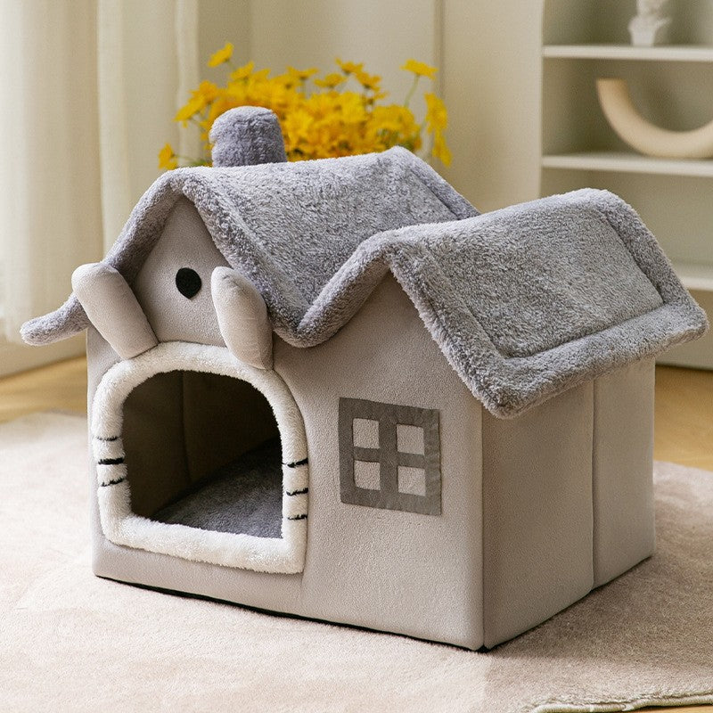 Foldable Dog House Pet Cat Bed Winter Dog Villa Sleep Kennel Removable Nest Warm Enclosed Cave Sofa Pets Supplies Pi-Mart