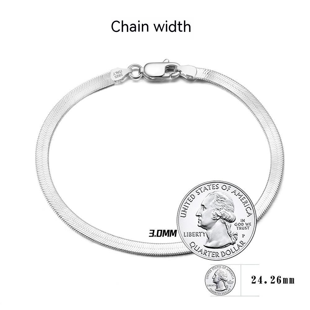 S925 Sterling Silver Bracelet Flat Snake Bone Pi-Mart