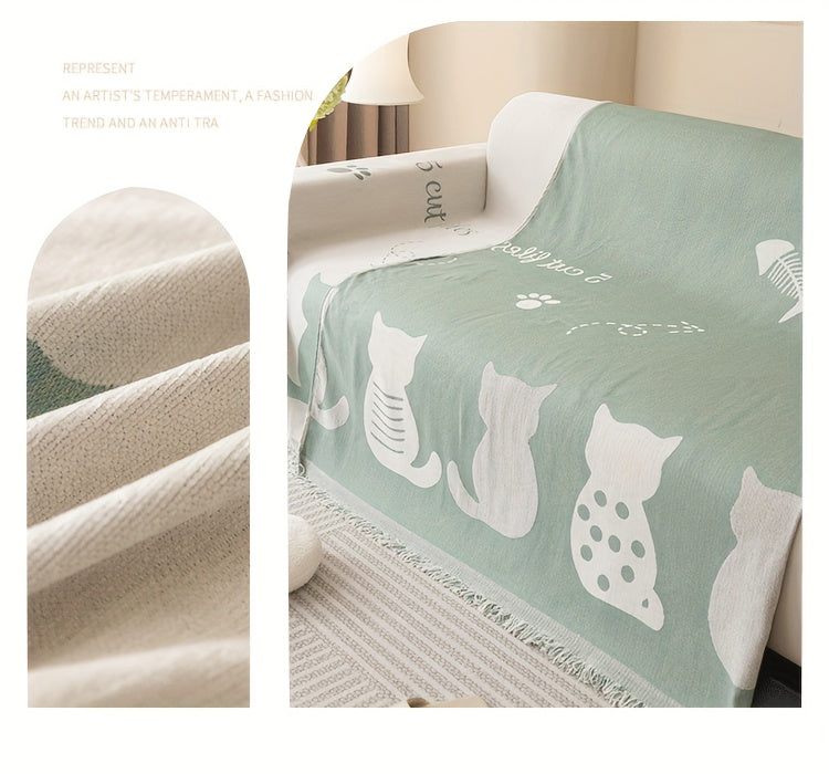 1pc Chenille Cat Cartoon Sofa Cover Blanket Four Seasons Universal Simple Double-sided Multi-functional Sofa Throw Blanket Couch Cover For Living Room Home Decor