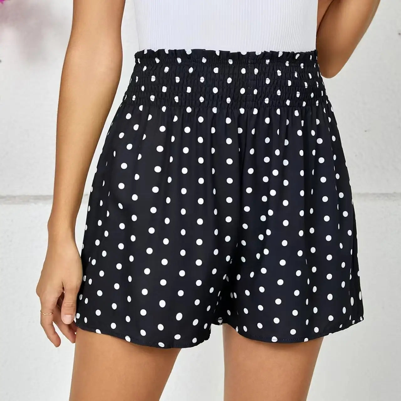 Ladies' Polka Dot Printed Sherry Shorts With Drawstring And Casual Shorts - SJB-DIAMOND ELITES