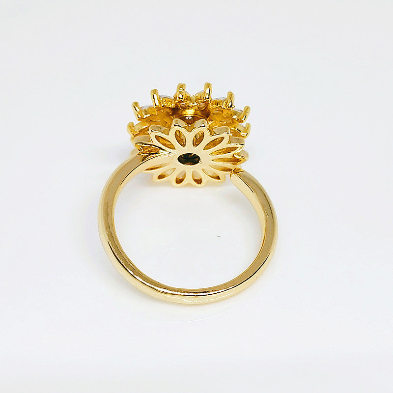 Rotating SUNFLOWER Full Diamond Sunflower Ring Pi-Mart