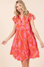 Leaf Print Ruffle Sleeve Tiered Mini Dress For Summer – Fluttering, Playful and Feminine Dress with Layered Details Stevvex