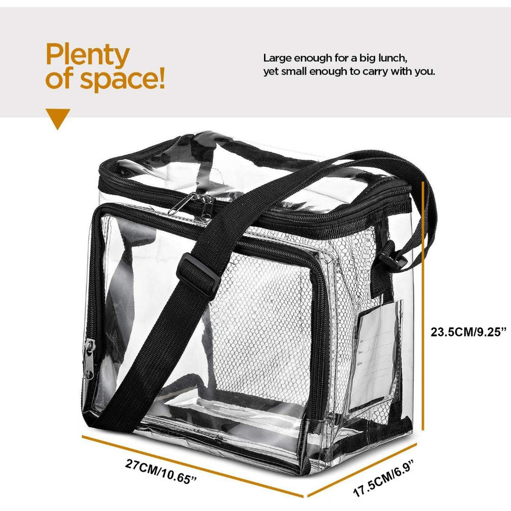 PVC clear lunch bag, adjustable strap front storage compartment mesh pocket, outdoor lunch bag with compartments - SJB-DIAMOND ELITES