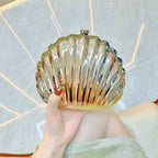 Women's Sparkly Seashell Acrylic Clutch - Metallic Evening Purse for Party & Prom