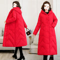 Plus Size Overknee Long Warm Hooded Cotton Jacket Pi-Mart