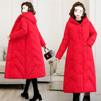 Plus Size Overknee Long Warm Hooded Cotton Jacket Pi-Mart