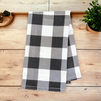 Buffalo Check Kitchen Hand Towel 17x24 Black White Cotton Farmhouse BandsCo Straps