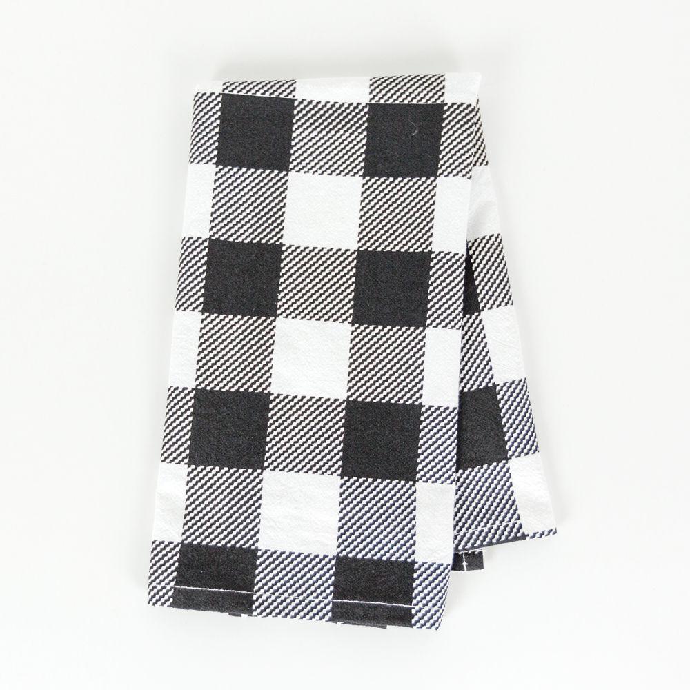 Buffalo Check Kitchen Hand Towel 17x24 Black White Cotton Farmhouse BandsCo Straps