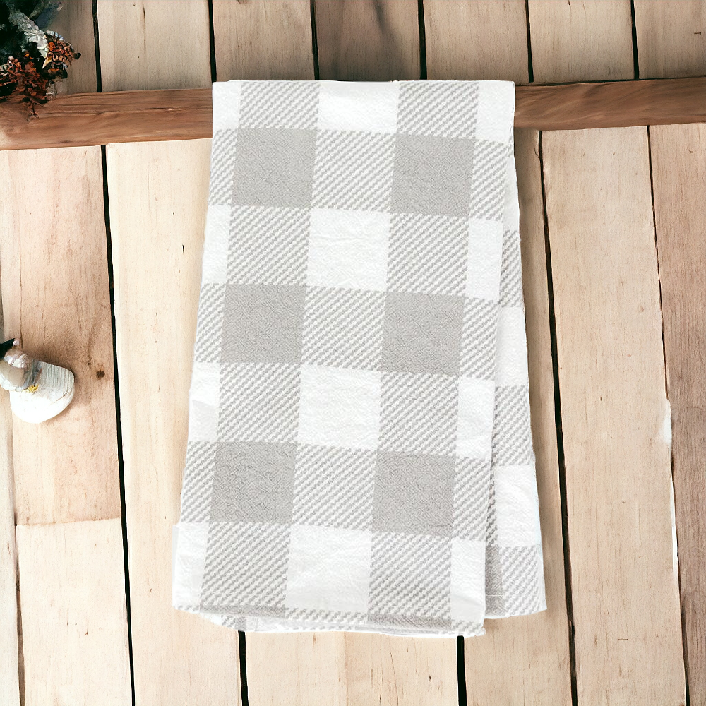 Buffalo Check Tea Hand Towel - Cotton Kitchen Tea Towel, Grey Black White BandsCo Straps