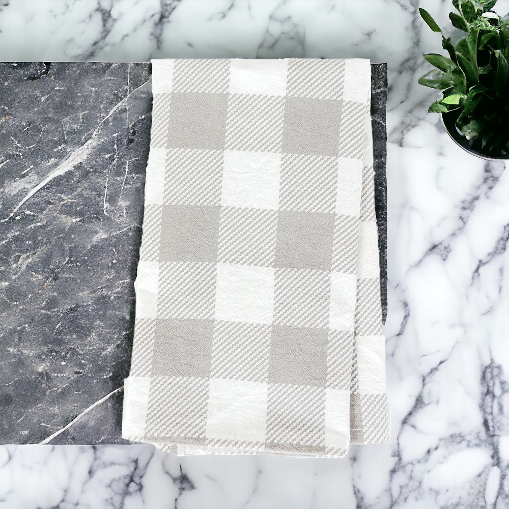 Buffalo Check Tea Hand Towel - Cotton Kitchen Tea Towel, Grey Black White BandsCo Straps