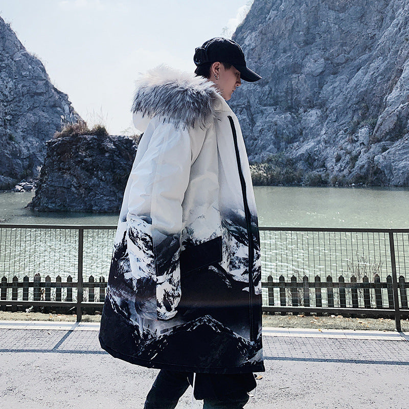 Fur collar padded coat men's fashion mid-length padded coat