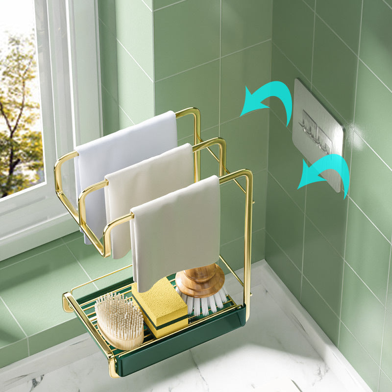 Sponge Holder Wall Mounted Kitchen Organizer Dish Drainer Brush Soap Rack With Drain Tray Rag Rack Bathroom Kitchen Accessories Pi-Mart