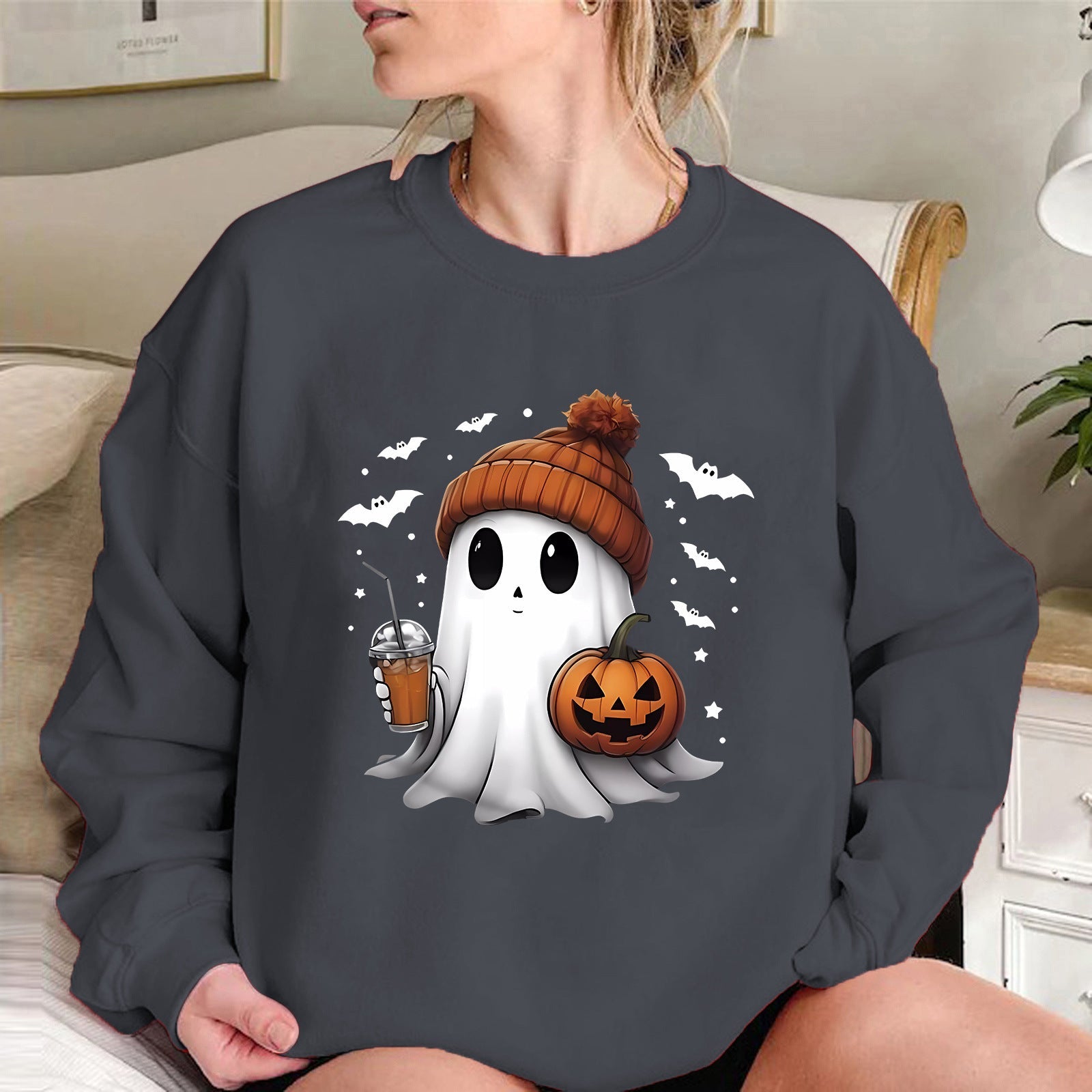 Fashion Drop-shoulder Sweater Women's Halloween Velvet Hoodie Pi-Mart