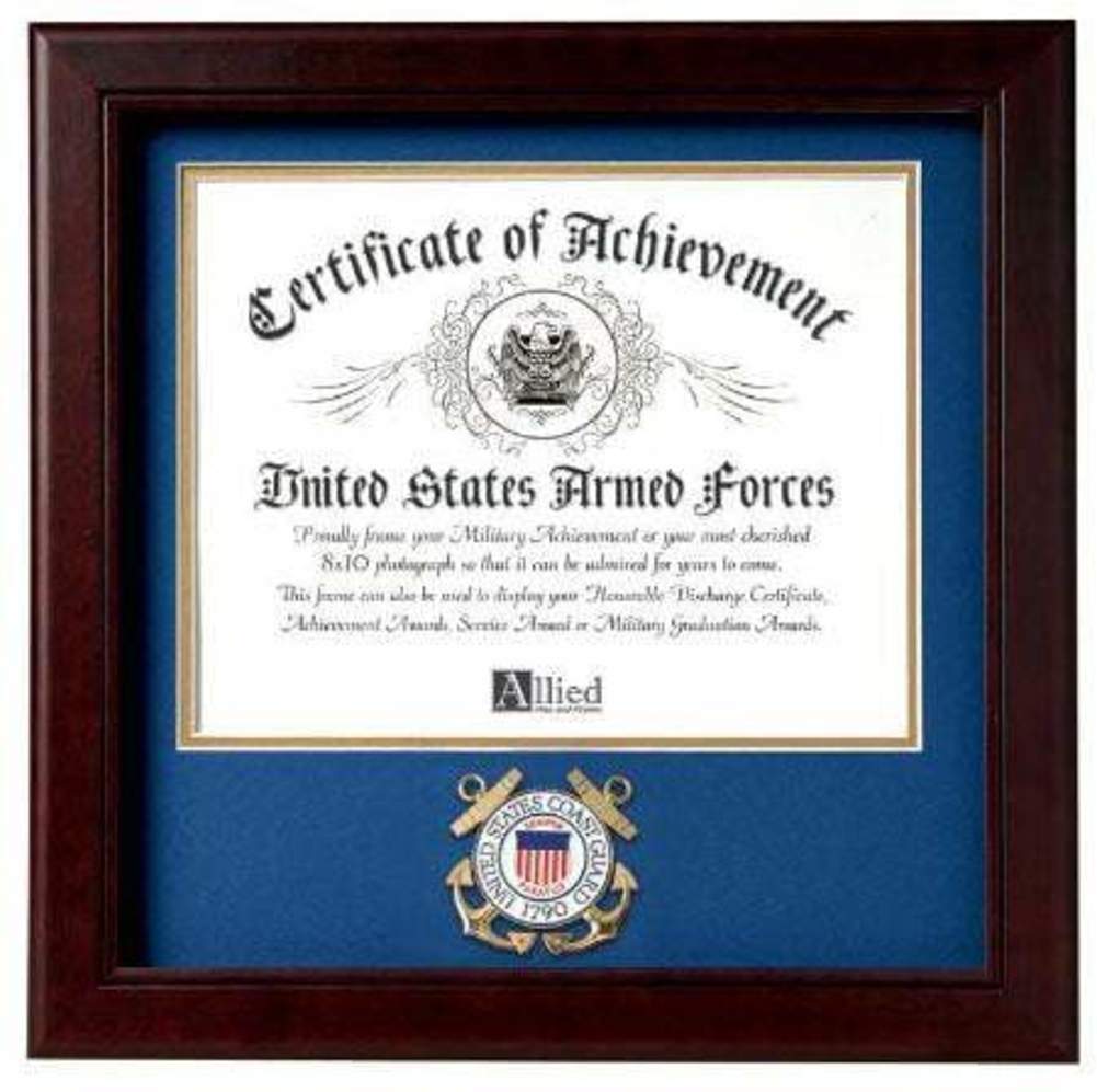 US Coast Guard Certificate of Achievement Frame With Medallion (8 x 10 inch) The Military Gift Store