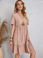 Classic Full Size V-Neck Short Sleeve Dress Casual & Comfortable Dress for Women Stevvex
