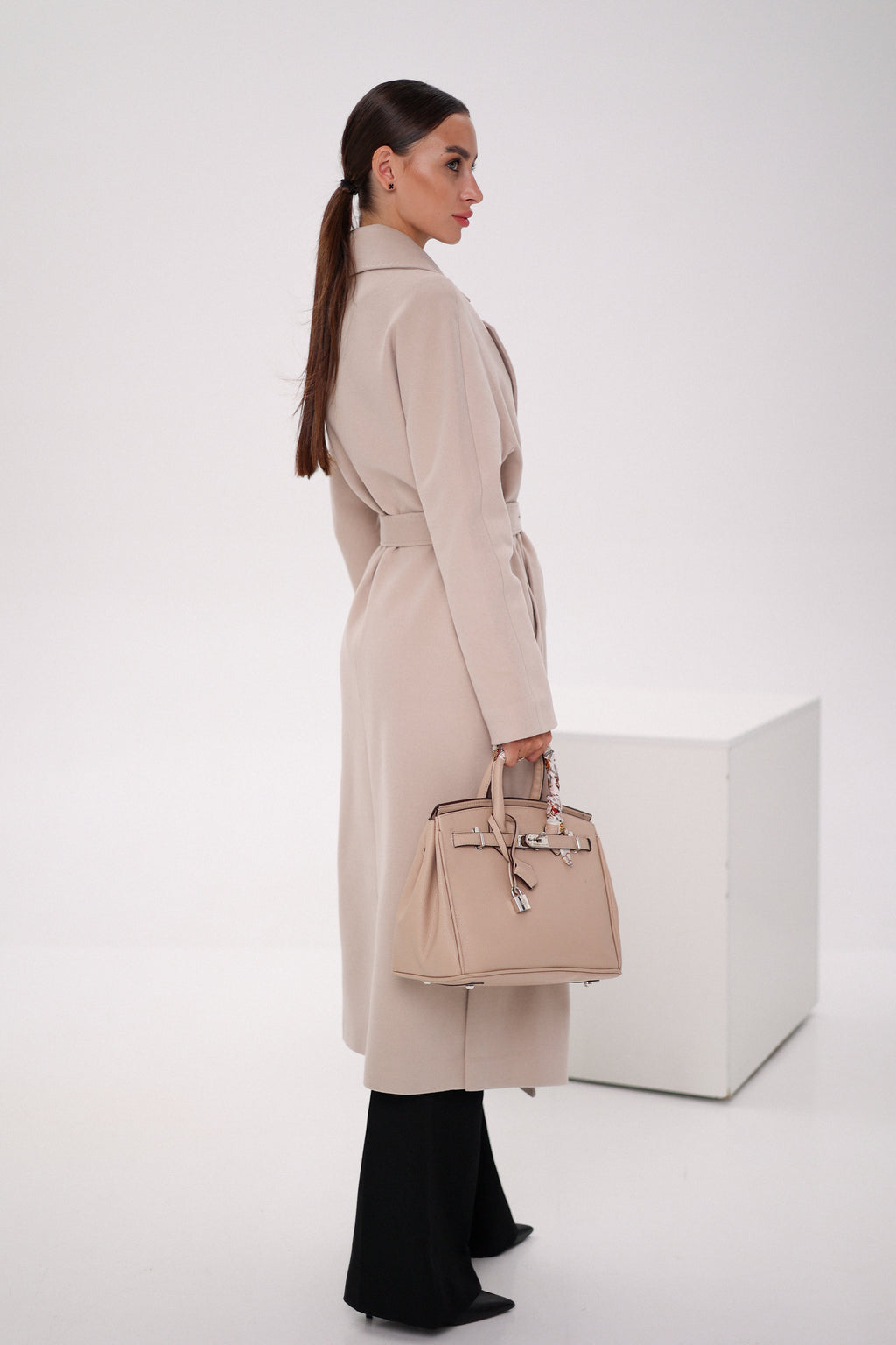 Pre-Order. Re-Stock Ships February 2026. Cambridge Comfort Wraparound Wool Cashmere Coat in Nude - SJB-DIAMOND ELITES