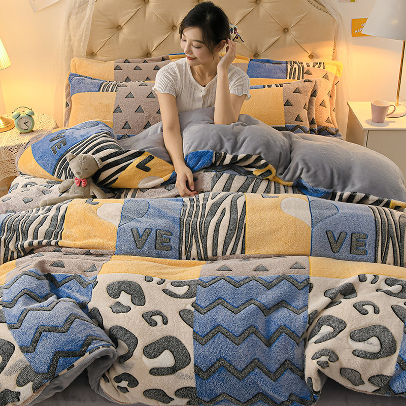 Coral Velvet Sheet Duvet Cover Double Sided Plus Velvet Thick Bedding Set Pi-Mart