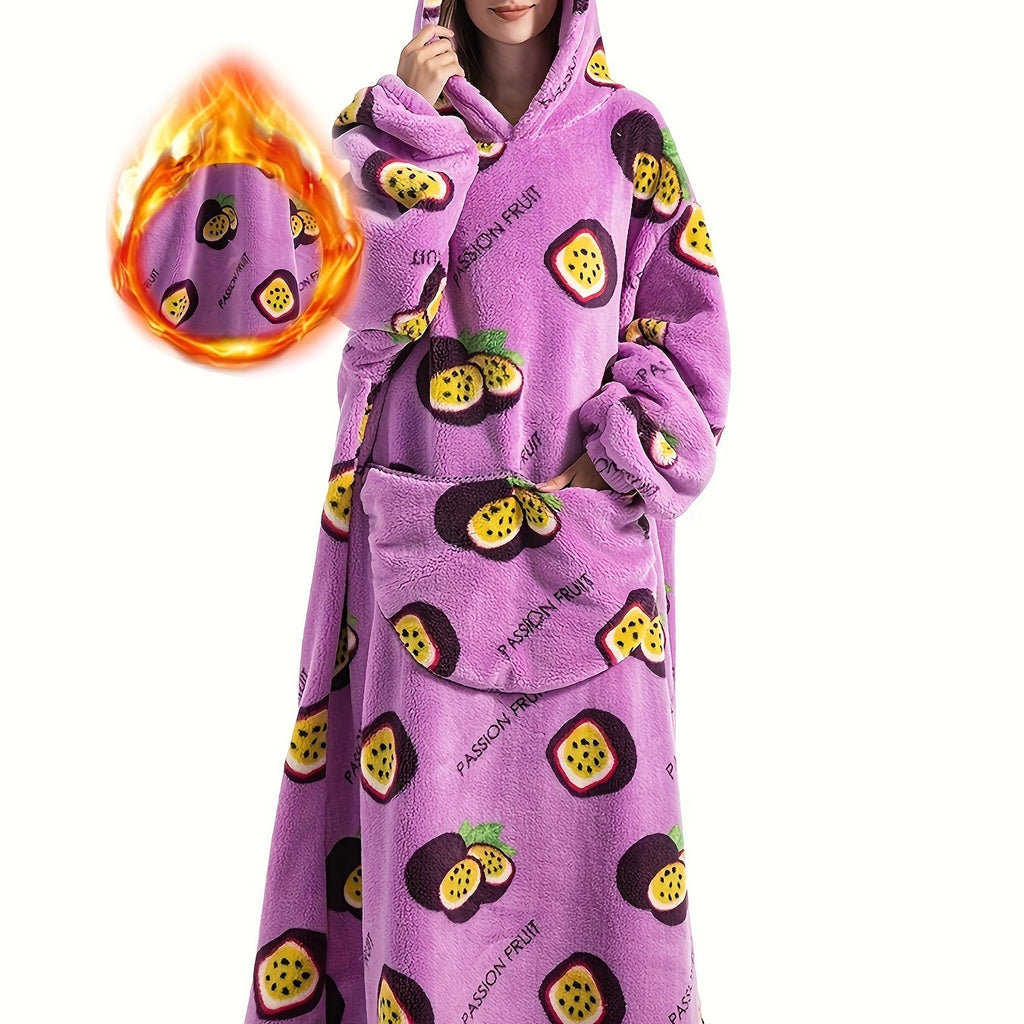 Plus Size Pumpkin Print Flannel Blanket Hoodie - Soft, Cozy, Plush, Hooded, Winter Outwear for Women with Halloween Theme Lootquake LLC