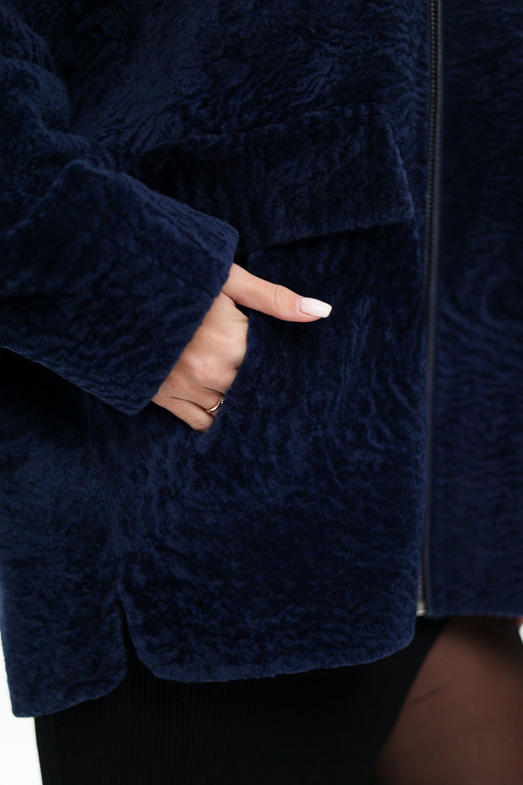 Genuine Shearling Silver Fox Trim Jacket - SJB-DIAMOND ELITES