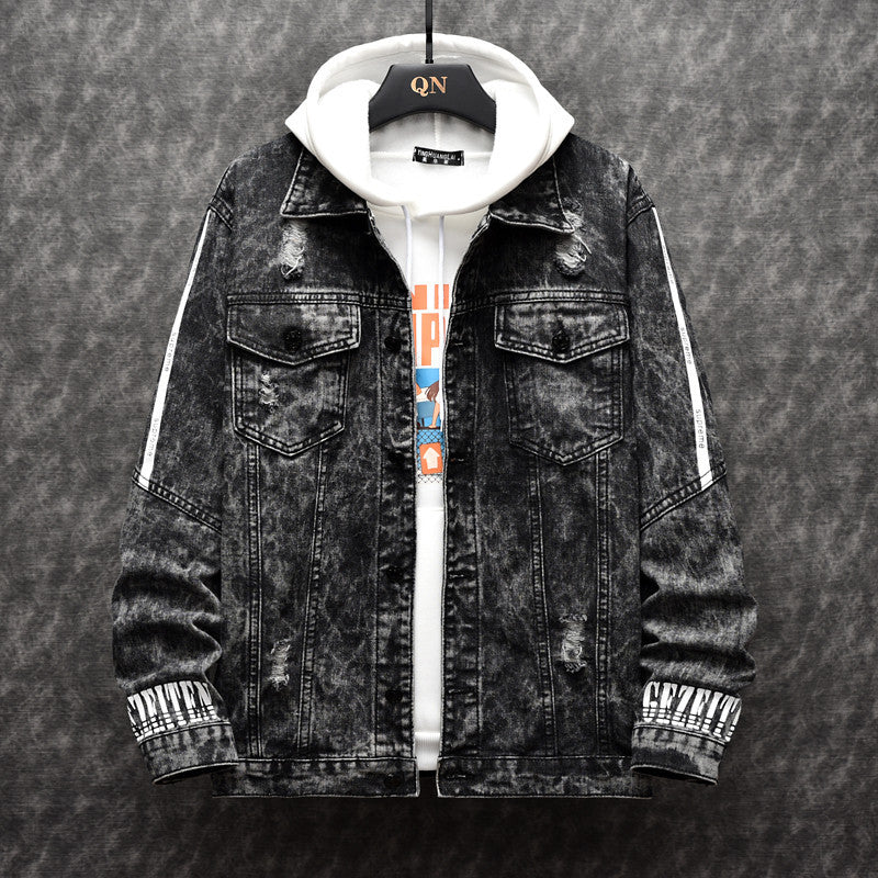 Men's Slim Denim Jacket Korean Style Trendy Handsome All-match Clothes Autumn Student Retro Jacket Men's Gown Pi-Mart