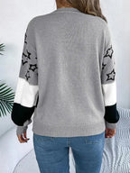 Star Contrast Round Neck Sweater - SJB-DIAMOND ELITES