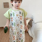Bamboo Cotton Gauze Cute Animal Print Wearable Blanket, Summer Air Conditioning Sleep Robe