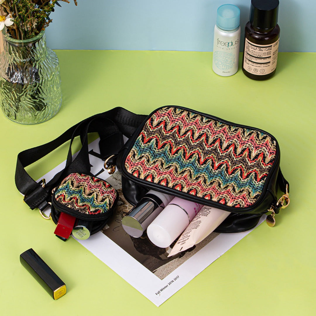 Casual versatile woven shoulder crossbody bag, small crossbody purse 2 in 1, simple portable cosmetic storage bag - SJB-DIAMOND ELITES
