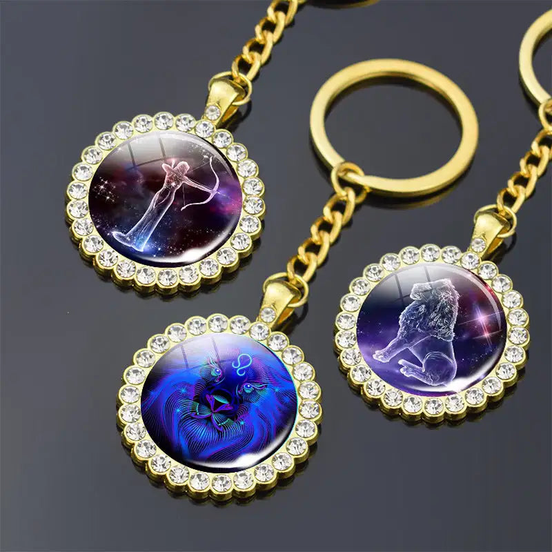 Blue Purple Glass Diamond Keychain Constellation Pendant