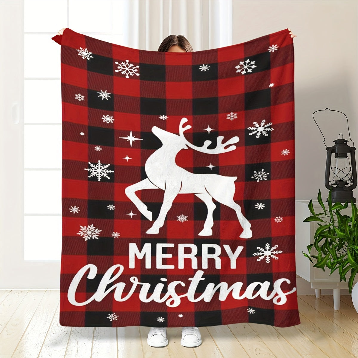 1pc Christmas Elk Blankets, Luxury Cozy Warm Flannel Fleece Throw Blanket, Black Bedspread For Couch Chair Bed Sofa Travel Lootquake LLC
