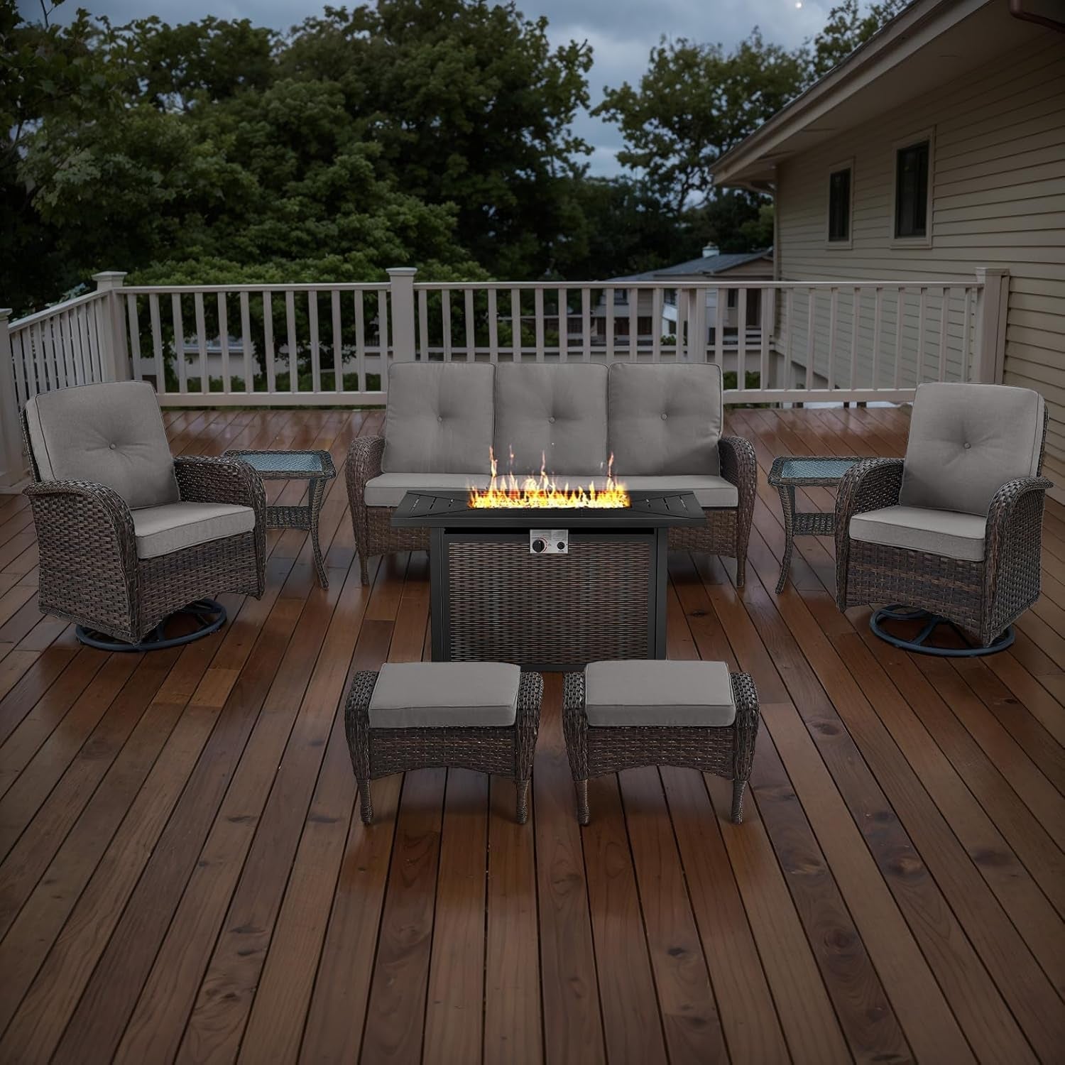 8 Piece Patio Furniture Set With 50000 BTU Fire Pit Lootquake LLC