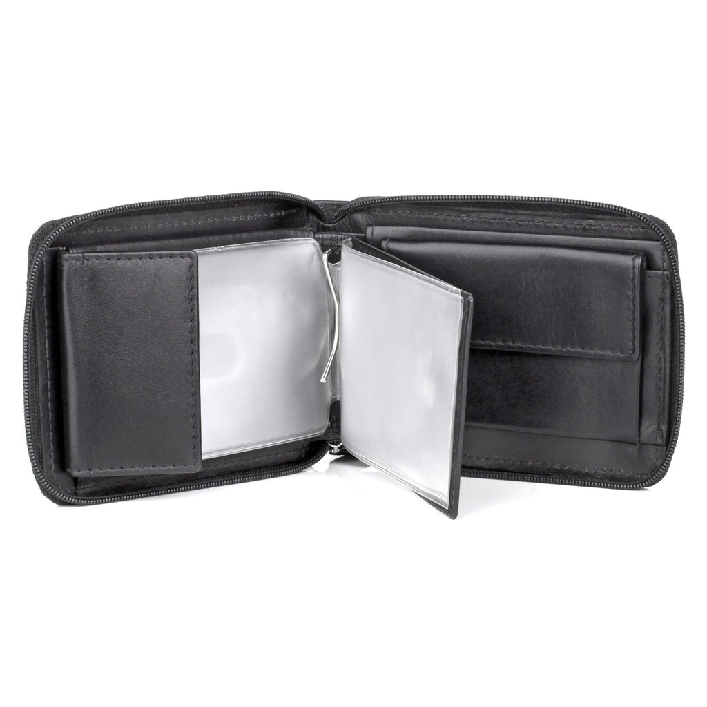 Dopp Men's Regatta Zip-Around Billfold with Zip Bill Compartment Leather, Black