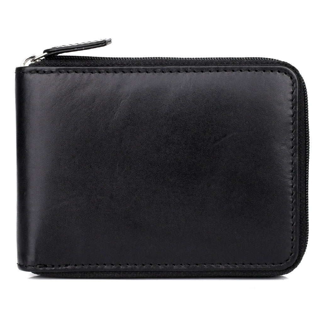 Dopp Men's Regatta Zip-Around Billfold with Zip Bill Compartment Leather, Black