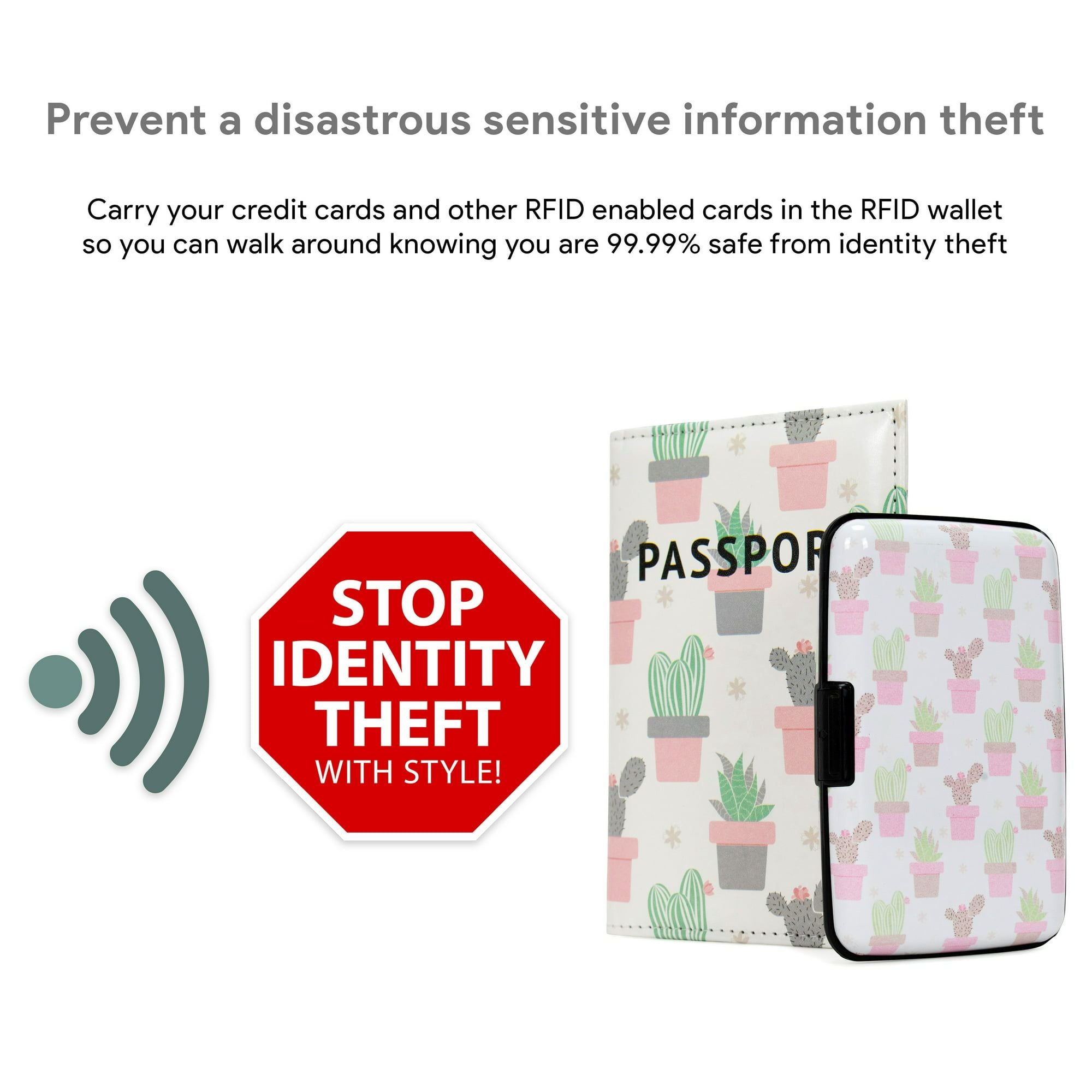 Miami CarryOn RFID Protected Wallet and Passport Cover Set (Cactuses)