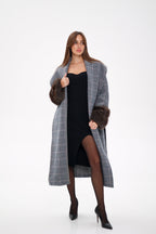 Genuine Polar Fox Fur Virgin Wool Wrap Coat - SJB-DIAMOND ELITES