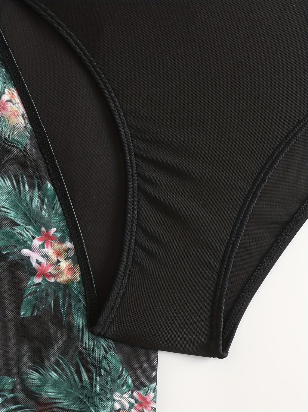 Bikini 3 Piece Tropical Print Swimsuit Set – High Stretch Comfortable Women's Bikini with Crew Neck Mesh Cover-Up – Chic Vacation Beachwear for Summer Casual Style & Poolside Glamour Stevvex
