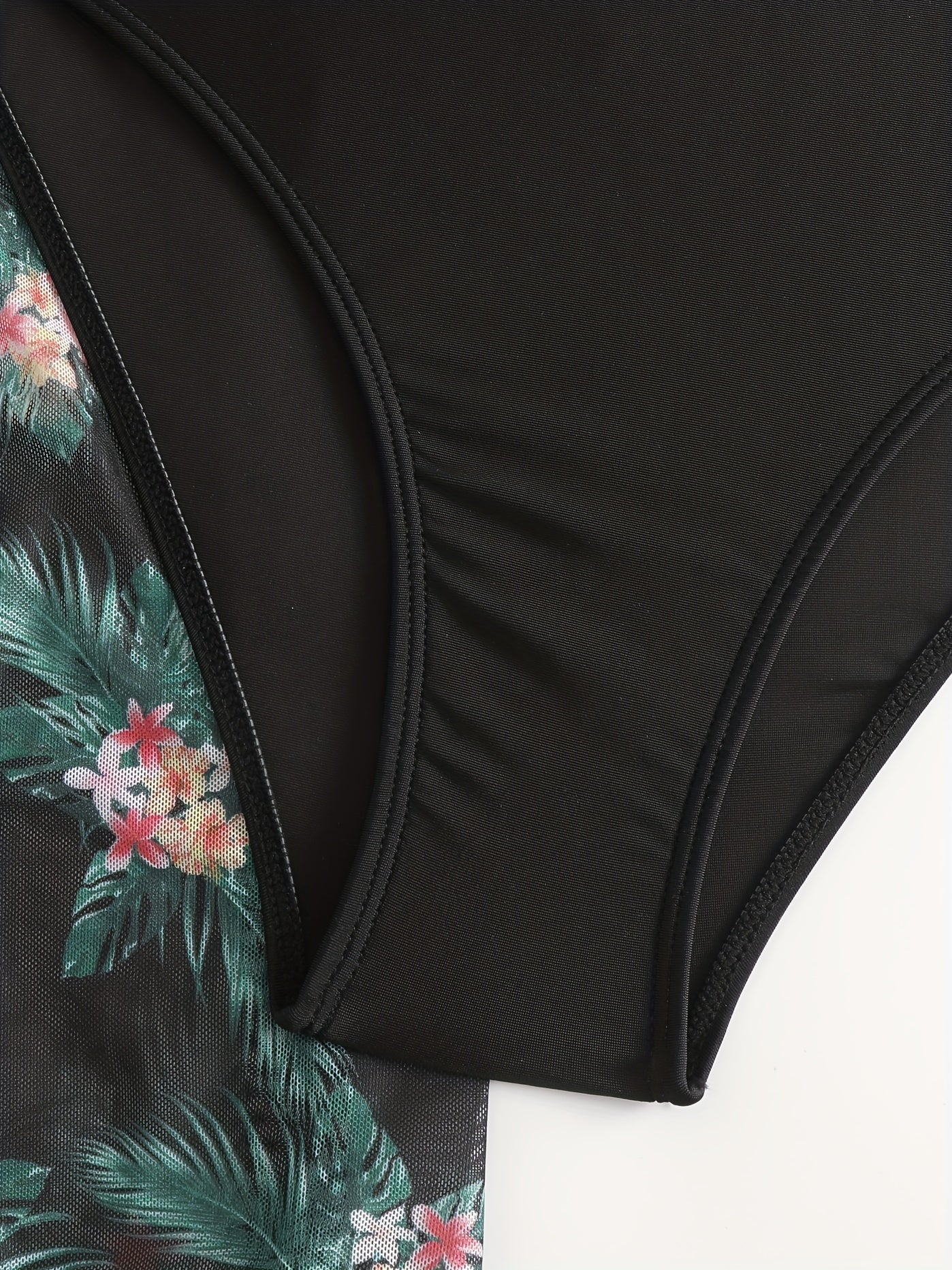 Bikini 3 Piece Tropical Print Swimsuit Set – High Stretch Comfortable Women's Bikini with Crew Neck Mesh Cover-Up – Chic Vacation Beachwear for Summer Casual Style & Poolside Glamour Stevvex