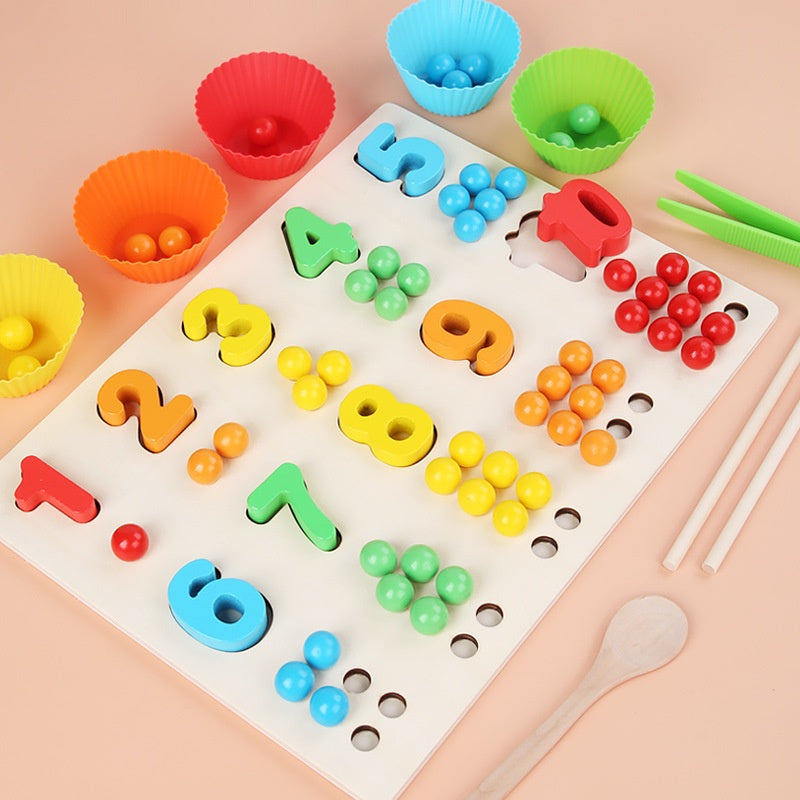 Children's Wooden Fine Action Digital Clip Beads Operation Board Digital Cognitive Color Matching Early Educational Toys Pi-Mart