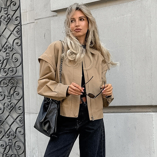 French Lapel Overalls Loose Bomber Jacket Pi-Mart