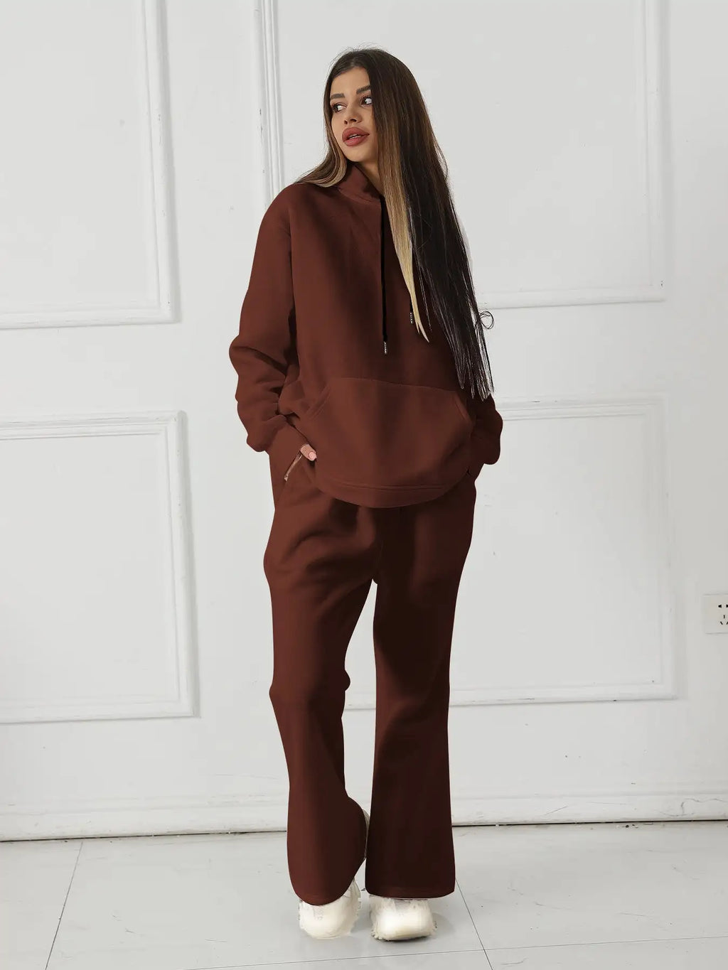 Women's Fashionable Casual Solid Color Long Sleeved Sweatshirt Set - SJB-DIAMOND ELITES