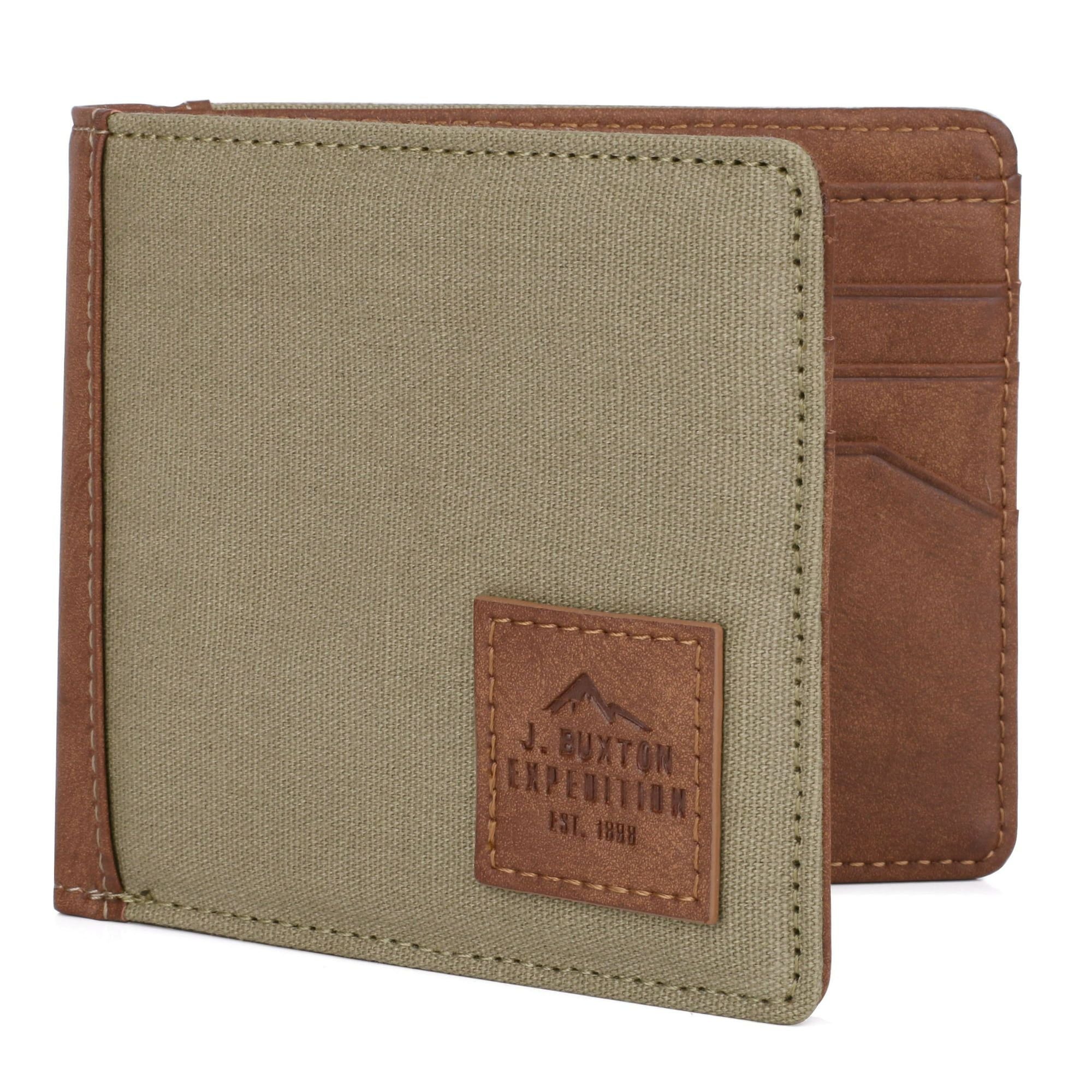 J. Buxton Men's Expedition II Huntington Gear RFID Slimfold Canvas, Olive