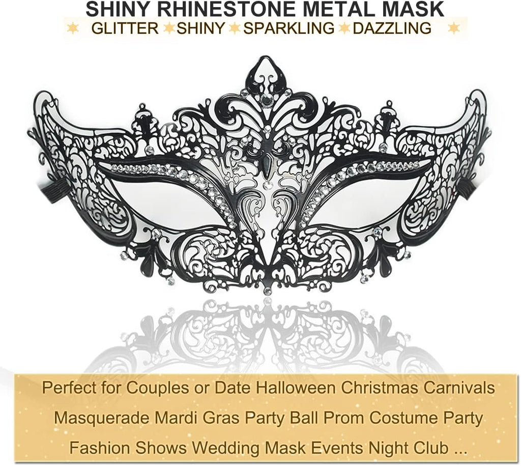 Masquerade Mask for Women Shiny Rhinestone Venetian Party Prom Ball Metal Mask - SJB-DIAMOND ELITES